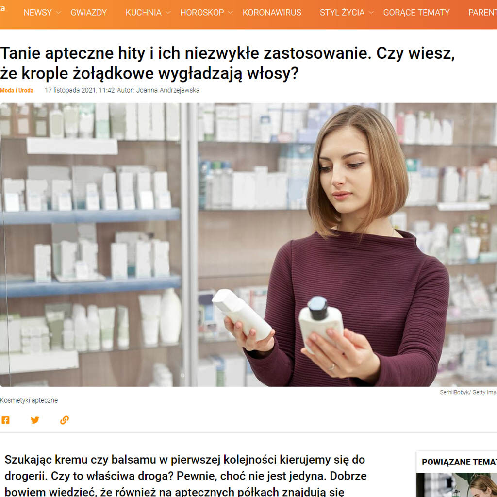 Tanie apteczne hity i ich niezwykłe zastosowanie. Czy wiesz, że krople żołądkowe wygładzają włosy?
